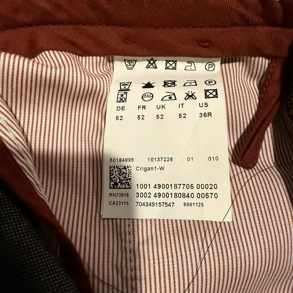 Hugo Boss Crigan1-W Gray Cotton Stretch Chino Straight‎ Pants 36R